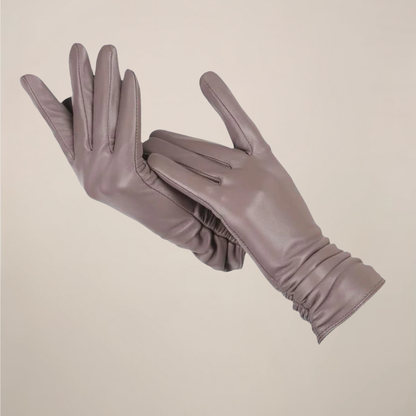 Krista | Damen Klassische Handschuhe mit eleganter Raffung am Handgelenk | Weiche Winterhandschuhe in Uni-Farbe