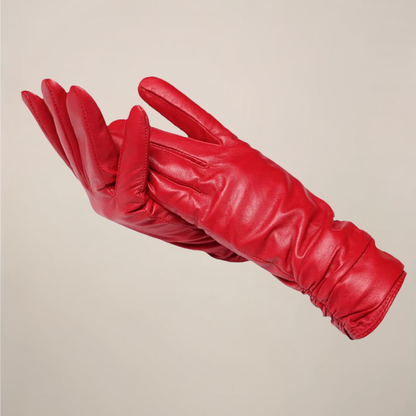 Krista | Damen Klassische Handschuhe mit eleganter Raffung am Handgelenk | Weiche Winterhandschuhe in Uni-Farbe