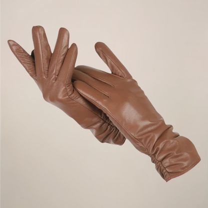 Krista | Damen Klassische Handschuhe mit eleganter Raffung am Handgelenk | Weiche Winterhandschuhe in Uni-Farbe