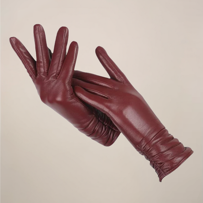 Krista | Damen Klassische Handschuhe mit eleganter Raffung am Handgelenk | Weiche Winterhandschuhe in Uni-Farbe