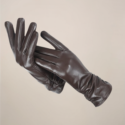 Krista | Damen Klassische Handschuhe mit eleganter Raffung am Handgelenk | Weiche Winterhandschuhe in Uni-Farbe