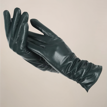 Krista | Damen Klassische Handschuhe mit eleganter Raffung am Handgelenk | Weiche Winterhandschuhe in Uni-Farbe