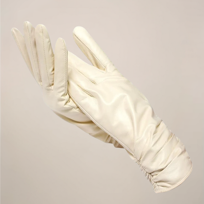 Krista | Damen Klassische Handschuhe mit eleganter Raffung am Handgelenk | Weiche Winterhandschuhe in Uni-Farbe