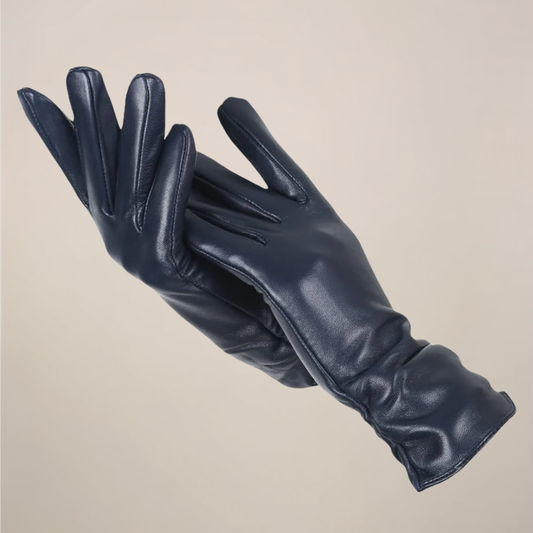 Krista | Damen Klassische Handschuhe mit eleganter Raffung am Handgelenk | Weiche Winterhandschuhe in Uni-Farbe