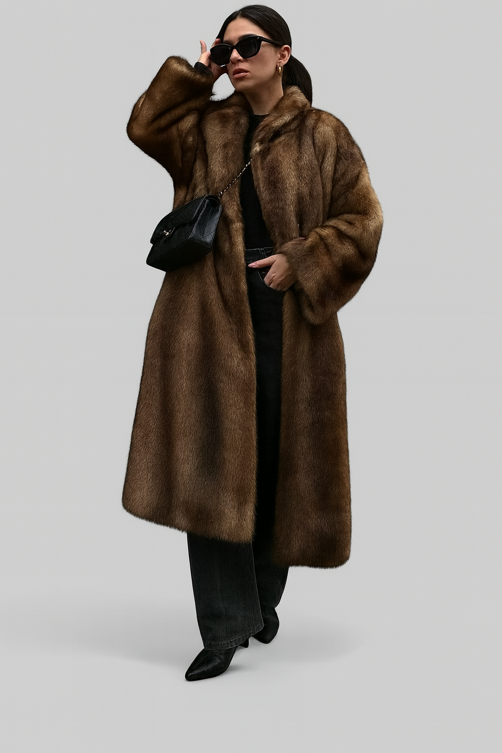 Kaja | Damen Langer Kunstpelzmantel in Dunkelbraun | Eleganter Wintermantel mit luxuriöser Optik