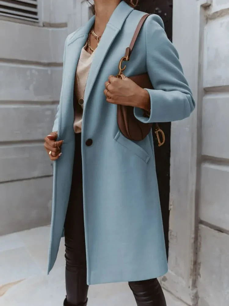 Ina | Women’s Long Tailored Coat – Eleganter Langer Damenmantel mit Struktur für Stilvolle Layer-Looks