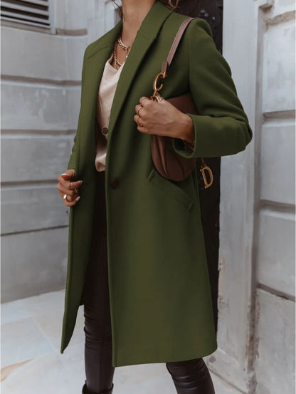 Ina | Women’s Long Tailored Coat – Eleganter Langer Damenmantel mit Struktur für Stilvolle Layer-Looks