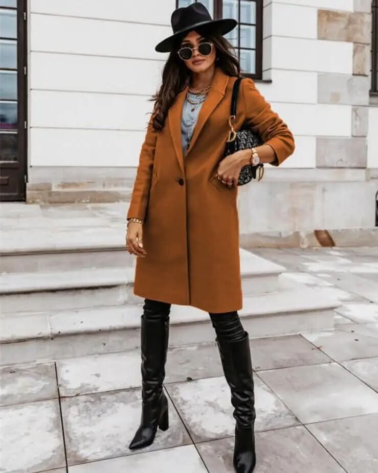 Ina | Women’s Long Tailored Coat – Eleganter Langer Damenmantel mit Struktur für Stilvolle Layer-Looks