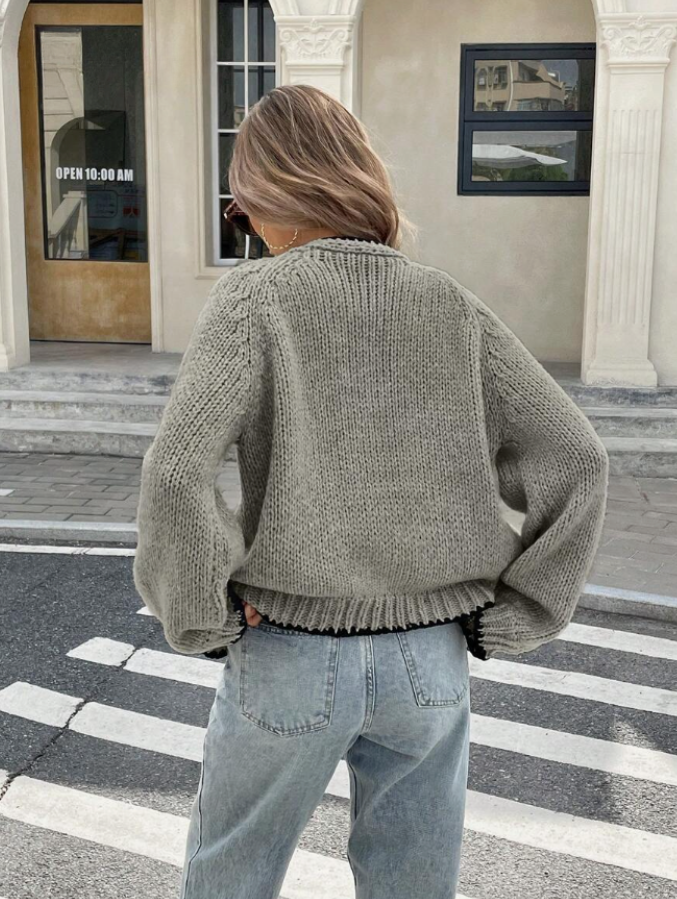 Ingrid | Women’s Tie-Front Cardigan – Kurzer Strick-Cardigan mit Bindeschleife & Kontrastsaum