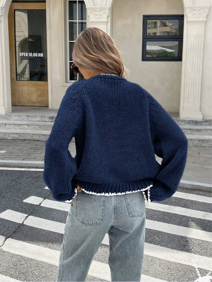Ingrid | Women’s Tie-Front Cardigan – Kurzer Strick-Cardigan mit Bindeschleife & Kontrastsaum