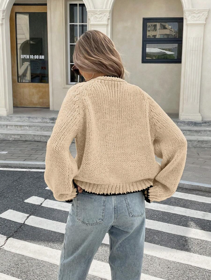 Ingrid | Women’s Tie-Front Cardigan – Kurzer Strick-Cardigan mit Bindeschleife & Kontrastsaum