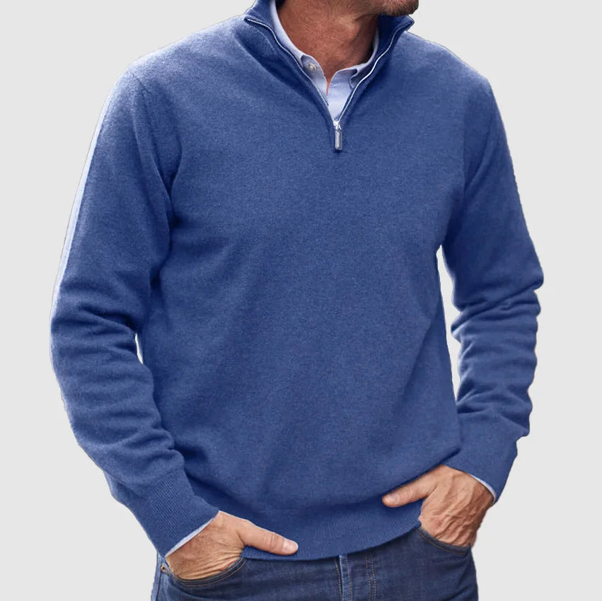 Kuno | Hochwertiger Kaschmir Pullover für Herren mit Reißverschlusskragen – Stylisches Design in Unifarben