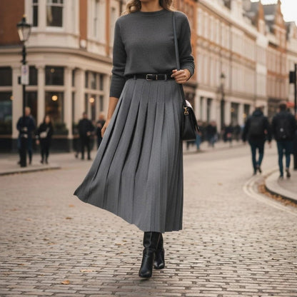 Damen Plissierter Midi-Rock mit Gürtel – A-Linien Rock für Alltag, Büro und elegante Kombinationen