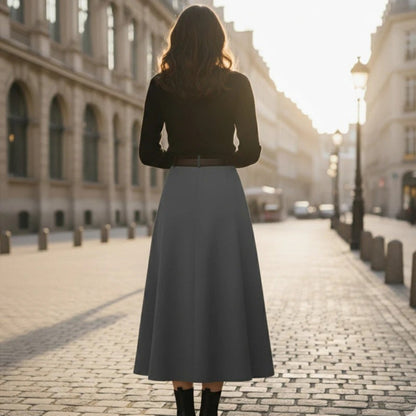 Damen Plissierter Midi-Rock mit Gürtel – A-Linien Rock für Alltag, Büro und elegante Kombinationen