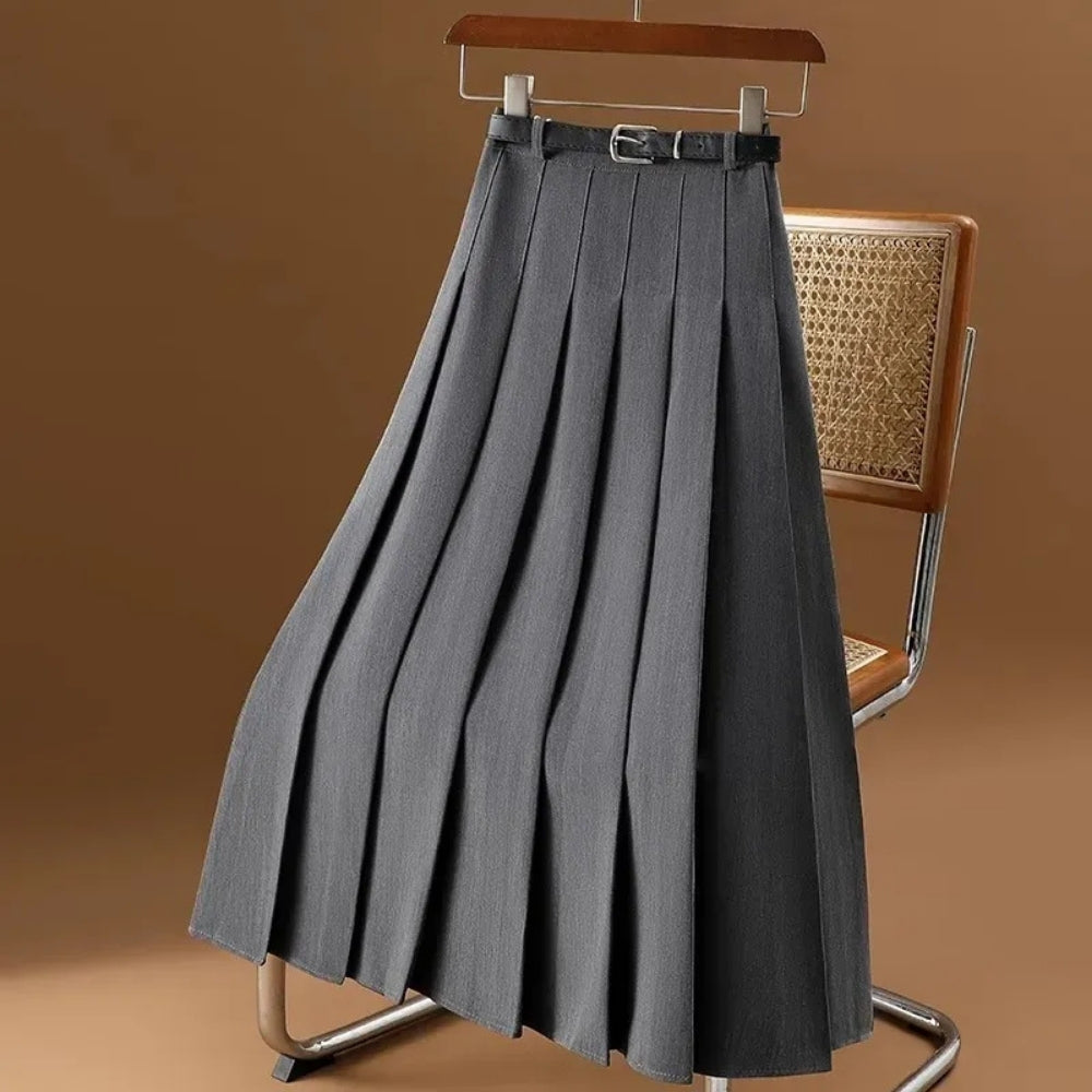 Damen Plissierter Midi-Rock mit Gürtel – A-Linien Rock für Alltag, Büro und elegante Kombinationen