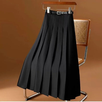 Damen Plissierter Midi-Rock mit Gürtel – A-Linien Rock für Alltag, Büro und elegante Kombinationen