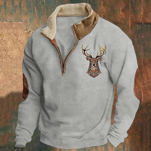 Herren-Winterfleecejacke mit gesticktem Hirsch & Teddyfutter