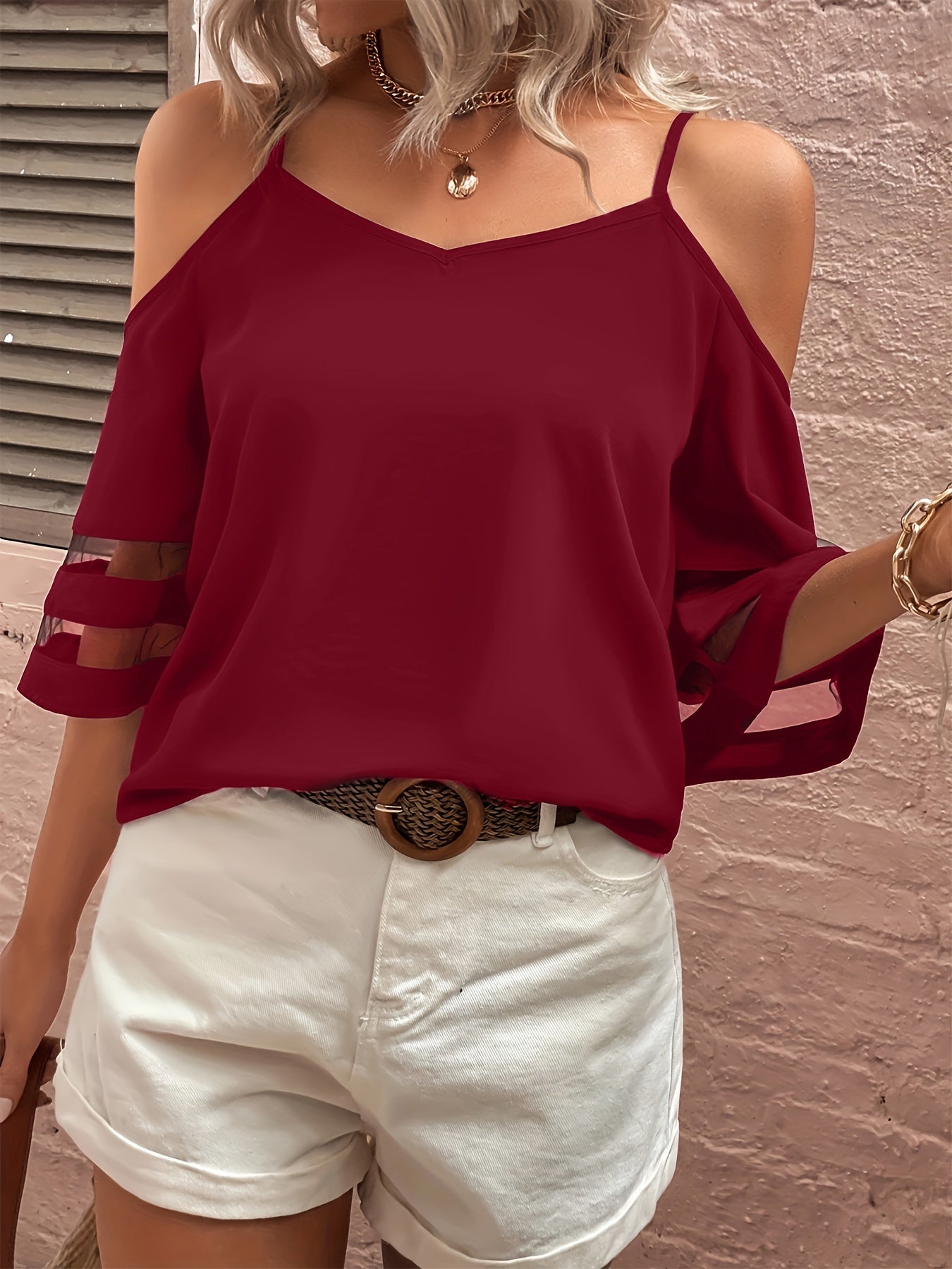Melis | Off-Shoulder Bluse mit Tüll-Einsatz für Damen