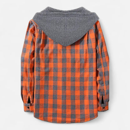 Sven | Herren Kariertes Button-Up Hoodie-Hemd – Weiche Übergangsjacke mit Kapuze & Kordelzug für Freizeit & Alltag