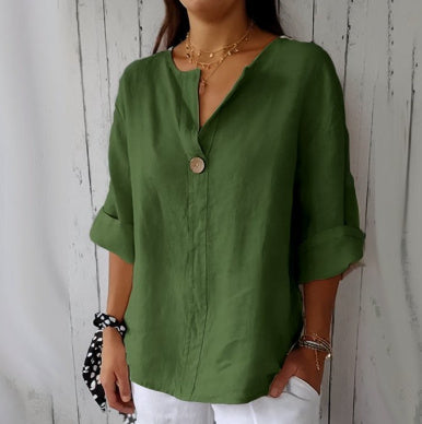 Damen Bluse mit V-Ausschnitt und 3/4 Ärmeln – Lockere Sommerbluse für Alltag und stilvolle Freizeitlooks