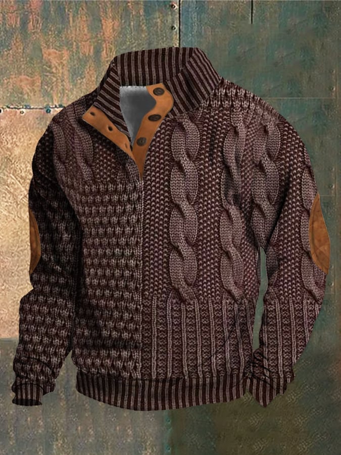 Jaesper | Herren Retro Cashmere Sweatshirt mit Stehkragen und Knöpfen