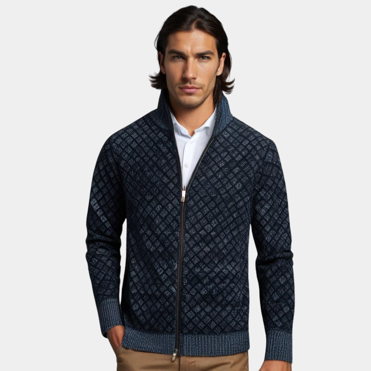 Herren-Kardigan mit Reißverschluss & elegantem Geometrie-Muster