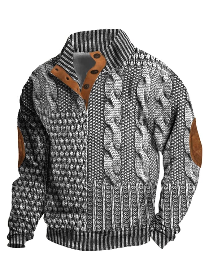 Jaesper | Herren Retro Cashmere Sweatshirt mit Stehkragen und Knöpfen