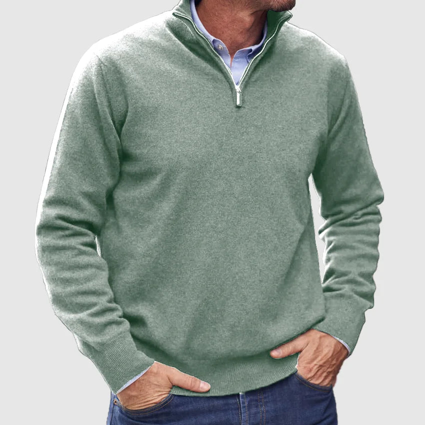 Kuno | Hochwertiger Kaschmir Pullover für Herren mit Reißverschlusskragen – Stylisches Design in Unifarben
