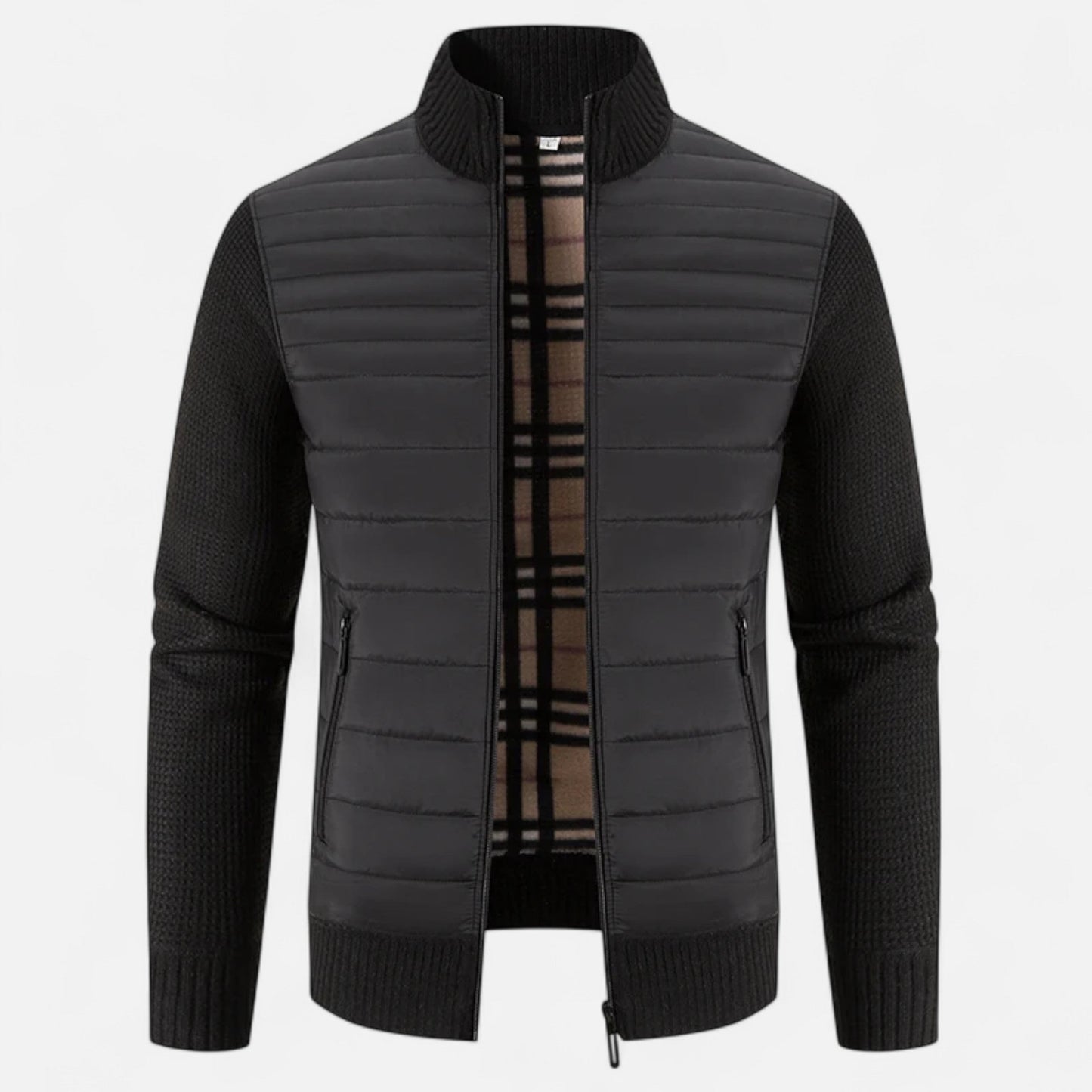 Herren Fleecejacke Patchwork | Stehkragen und Stilvolle Kontraste