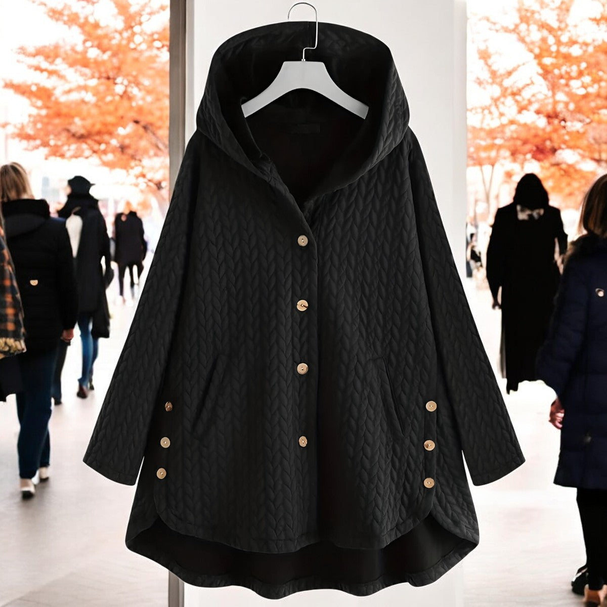 Ulrika | Damen Leichte Winterjacke mit Kapuze, Geflochtenem Muster und Knopfverschluss