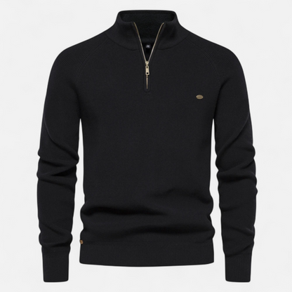 Vincent | Herren Stehkragen Strickpullover mit Reißverschluss – Feine Baumwolle für Herbst & Winter
