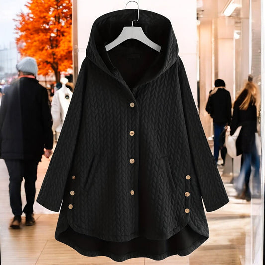 Ulrika | Damen Leichte Winterjacke mit Kapuze, Geflochtenem Muster und Knopfverschluss