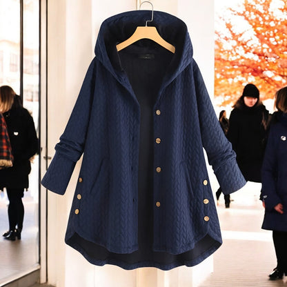 Ulrika | Damen Leichte Winterjacke mit Kapuze, Geflochtenem Muster und Knopfverschluss