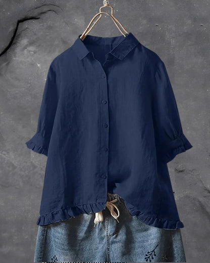 Damen Bluse mit klassischem Kragen und Knopfleiste – Lockere Kurzarmbluse für Alltag und Freizeit