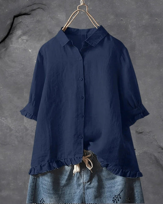 Damen Bluse mit klassischem Kragen und Knopfleiste – Lockere Kurzarmbluse für Alltag und Freizeit
