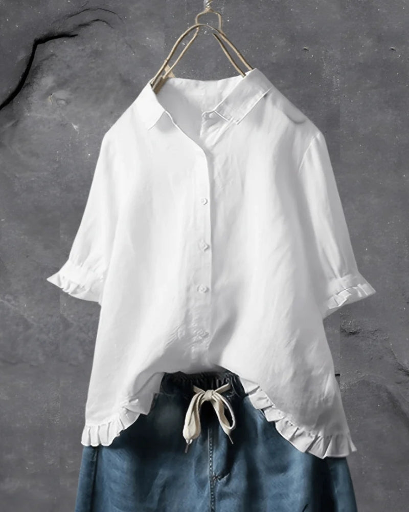 Damen Bluse mit klassischem Kragen und Knopfleiste – Lockere Kurzarmbluse für Alltag und Freizeit