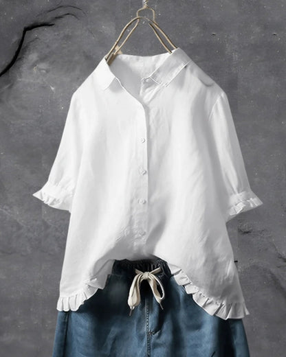 Damen Bluse mit klassischem Kragen und Knopfleiste – Lockere Kurzarmbluse für Alltag und Freizeit