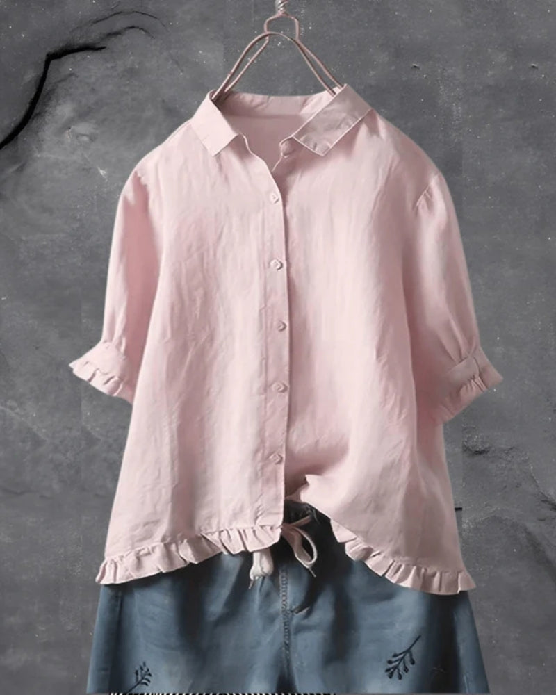 Damen Bluse mit klassischem Kragen und Knopfleiste – Lockere Kurzarmbluse für Alltag und Freizeit