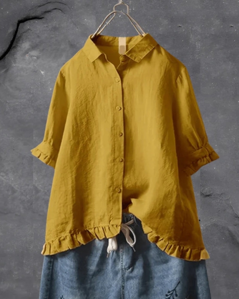 Damen Bluse mit klassischem Kragen und Knopfleiste – Lockere Kurzarmbluse für Alltag und Freizeit