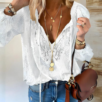 Damen Boho-Bluse mit Schlitz-Ausschnitt – Lockerer Stil für den Alltag