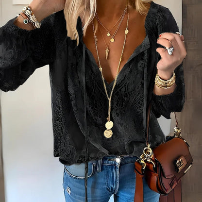 Damen Boho-Bluse mit Schlitz-Ausschnitt – Lockerer Stil für den Alltag