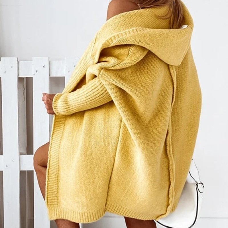 Strickjacke Damen | lange, warme Kapuzenjacke für modischen Komfort