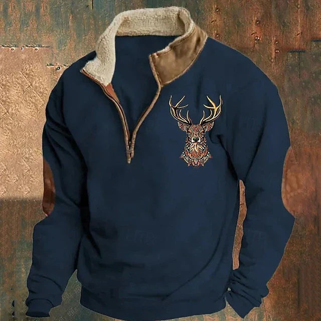 Herren-Winterfleecejacke mit gesticktem Hirsch & Teddyfutter