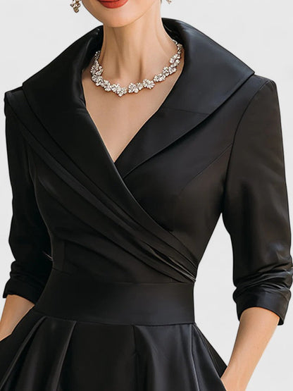 Elegant A-Line Dress | Damen A-Linienkleid mit Wickelkragen & femininer Silhouette