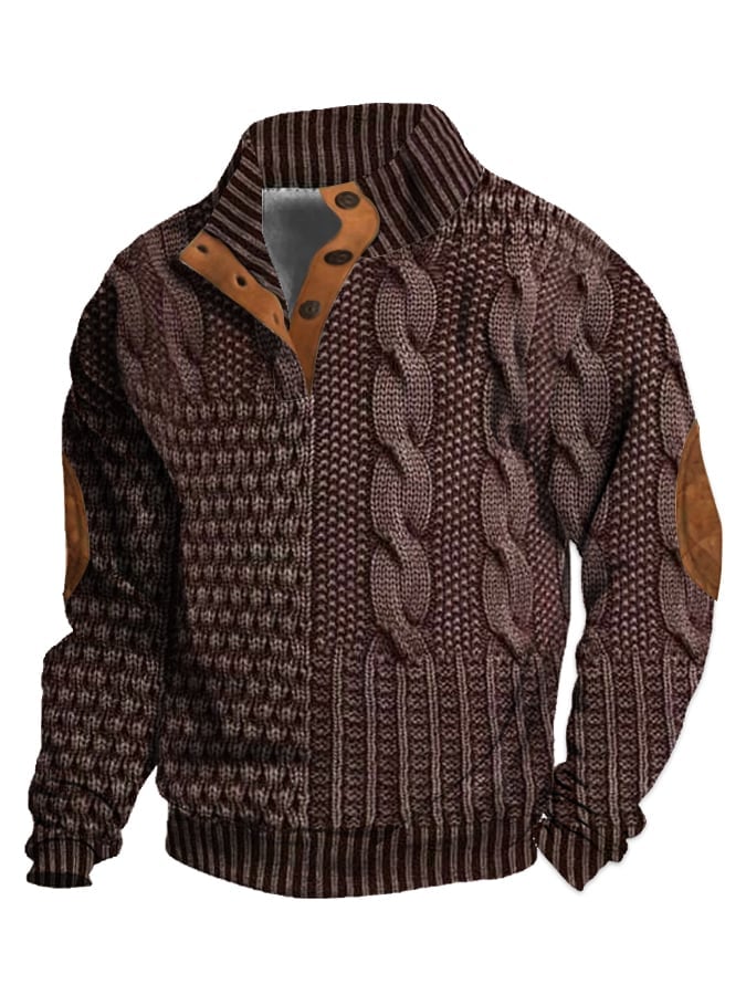 Jaesper | Herren Retro Cashmere Sweatshirt mit Stehkragen und Knöpfen