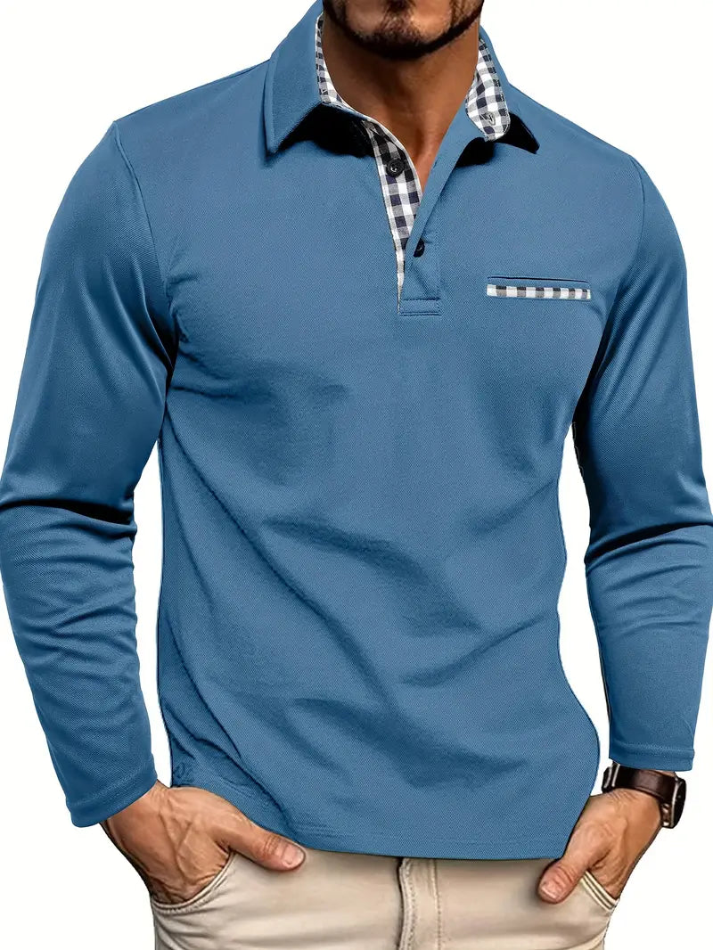 Herren Longsleeve Poloshirt | Modernes Kontrastdesign für Casual & Smart-Looks