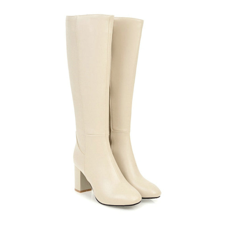 Siegrun | Damen Klassische Hohe Stiefel mit Blockabsatz & Seitlichem Reißverschluss