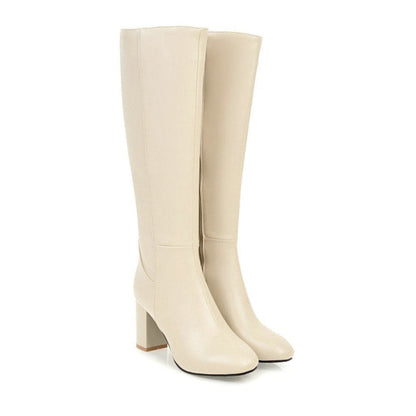 Siegrun | Damen Klassische Hohe Stiefel mit Blockabsatz & Seitlichem Reißverschluss