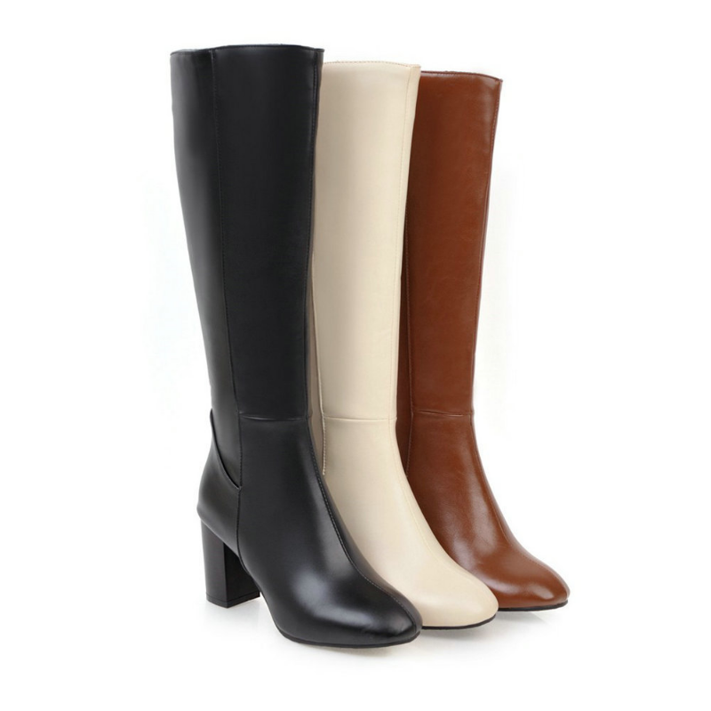 Siegrun | Damen Klassische Hohe Stiefel mit Blockabsatz & Seitlichem Reißverschluss