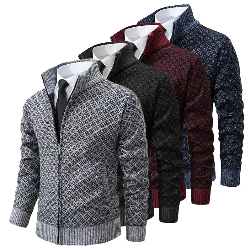 Herren-Kardigan mit Reißverschluss & elegantem Geometrie-Muster